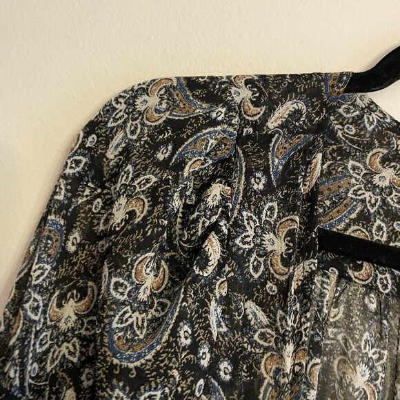 Free People Women M Black Paisley Boho Long Sleeve Smocked Lolita Peasant Top - Picture 6 of 10